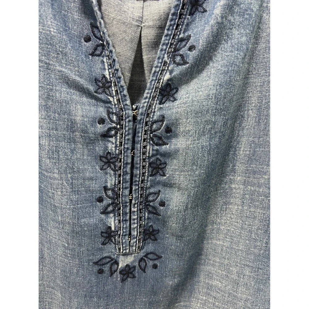 Vintage America Blues Women XL Chambray Embroidered Sleeveless Top Blue Blouse
